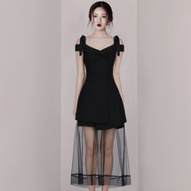 Thai Tide brand celebrity dress little black dress neckline strapless top half-length dress two-piece black dress dress