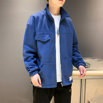 Mens sweater spring and autumn Korean version of the trend loose long sleeve casual base shirt autumn dress stand neck coat mens fashion brand