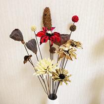 Natural Qianlian Punho Flower Flower Pendulum composition Zen Flowers Flower Arrangement Flower Bouquet Living-room Retro Pine Fruits Red Air-dry Lotus