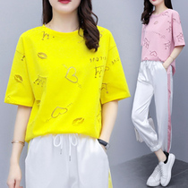 Microfat mm Belly Ocean Air Reduction Leisure Two Sets Big Code Women Dress Summer Clothes Chubby and Sister Conspicued Suit New