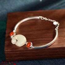 S925 Silver Natural and Tian Yuyu Red Personality Elephant Meteorological Mental Weather Ring