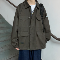 Japanese Tide brand spring and autumn retro overdo tooling jacket mens wide loose version lapel collar ins harbor wind bf trend jacket