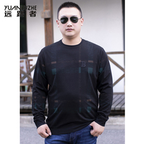 Mens fat plus size round neck long sleeve T-shirt tide fat man oversized inboard sweatshirt loose top autumn