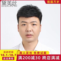 Mens real hair middle-aged and elderly head replacement block wig male leader short hair handsome natural forehead bald wig