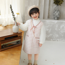 Girls hairy small fragrant wind vest skirt 2021 Autumn New sleeveless dress childrens tweed plait skirt