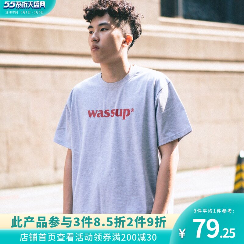 Fool WASSUP multi-color logo basic printing solid color half sleeve base shirt loose short sleeve t-shirt for men and women couples