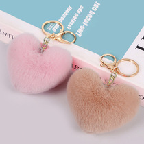Cute love fur ball keychain peach heart plush car pendant creative couple heart shaped pendant ins plush