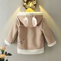 Girls coat 2021 autumn winter New Korean version plus velvet padded warm suede coat baby childrens coat