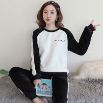 Coral velvet pajamas womens winter long-sleeved thickened velvet spring and autumn student Korean version of cute flannel home clothes