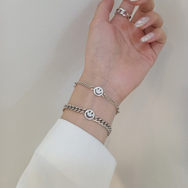 s925 sterling silver love smiley face bracelet female ins tide retro old hip hop niche design Thai silver smile girlfriend