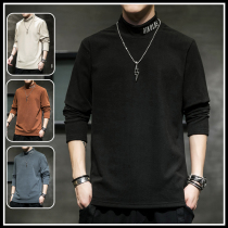 Autumn and winter casual long sleeve T-shirt men slim velvet sweater winter half high collar inside base shirt clothes