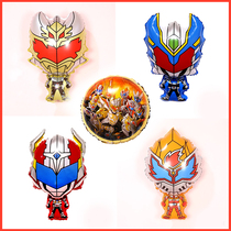 Armored warrior theme cartoon aluminum balloon childrens birthday decoration scene layout with hand gift