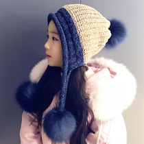  Korean version of autumn and winter childrens wool hat girls plus velvet warm hat Chenille ear protection hat baby parent-child cute