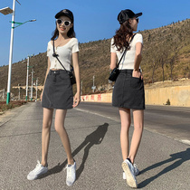 ins super fire denim short skirt womens summer 2021 new high waist bag hip culottes a-line skirt thin skirt