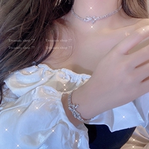 Diamond Dinner Super Shiny Zircon Butterfly Knot Girl Practical Delicate Birthday Gift Necklace Bracelet Suit Fairy