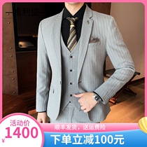 Kelly Sense suit men to practice groom wedding dress leisure three-piece Korean striped dress suit
