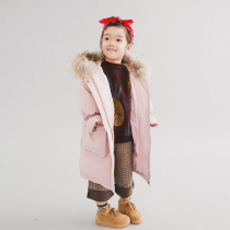 Pear small idle winter Girl big fur collar hooded long down jacket big pocket warm coat E84Y1705