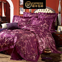 European and American jacquard silk four-piece set 100% double-sided mulberry silk satin noble purple wedding bedding bedding