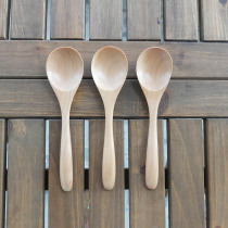 Japanese wooden spoon simple solid wood dessert spoon thick handle round mouth childrens anti-scalding mouth eating spoon 15 5 * 4CM