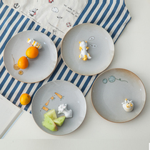 Three-dimensional Rabbit orange cat plate plate plate ceramic cute dish tableware cartoon children creative household steak plate