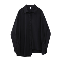 Huang not annoying black shirt female design sense minority 2021 Spring and Autumn New irregular long sleeve shirt ins tide top