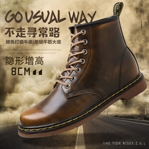 Autumn High Martin boots hidden wedge shoes casual shoes shoes leather elevator male 10cm help retro-music of the tide