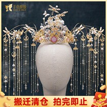 Xiuhe bride costume headdress tassel suit Chinese wedding atmosphere Xiuhe costume antique phoenix crown hair accessories female Lanxi