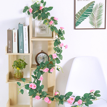 Simulation rose vines Indoor heating air conditioning pipe winding decorative wall occlusion plastic flowers fake flower rattan