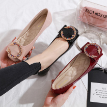 Leather flat shoes womens 2021 summer new wild square head shallow saliva rhinestone soft bottom net red large size womens shoes tide