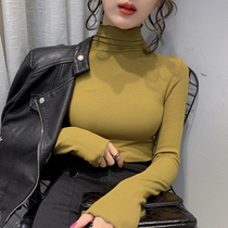 Agaric Side Pile Collar High Collar Bottom Jersey Woman Inner Lap 2019 Autumn Winter Ocean Gas Ogoods Mill Wool Thickened thickened t-shirt