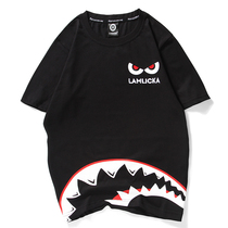 Hong Kong Tide Personality Shark Teeth Print Cartoon Short Sleeve T-Shirt Male and Teenage Student Couple Dress
