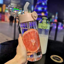 With straw glass mug female Korean version cute and convenient minimalist creative high face value adult girls heart water cup