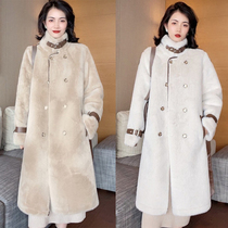 Woolen coat women long 2021 autumn and winter New loose collar thick leather wool one double breasted coat