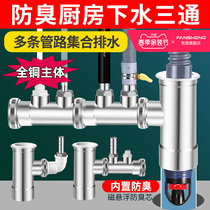 Kitchen Sewer three-way Deodorant Joint Dishwasher Water Purifier Drain 10% Two-down Water pipe Seal Diversion Four-way