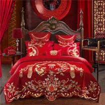 Cotton wedding four-piece red cotton embroidery wedding quilt cover bedding six or eight sets of wedding bedding