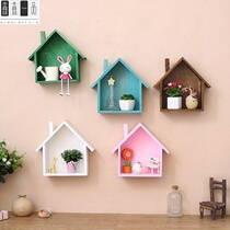 Warm wall wall shelf Bedroom decoration creative plaid pink pendant stickers bookshelf small house