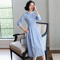 New pint medium long dress stripe 50% sleeves shirt with dress lady 2021 new pop spring dress children Summer