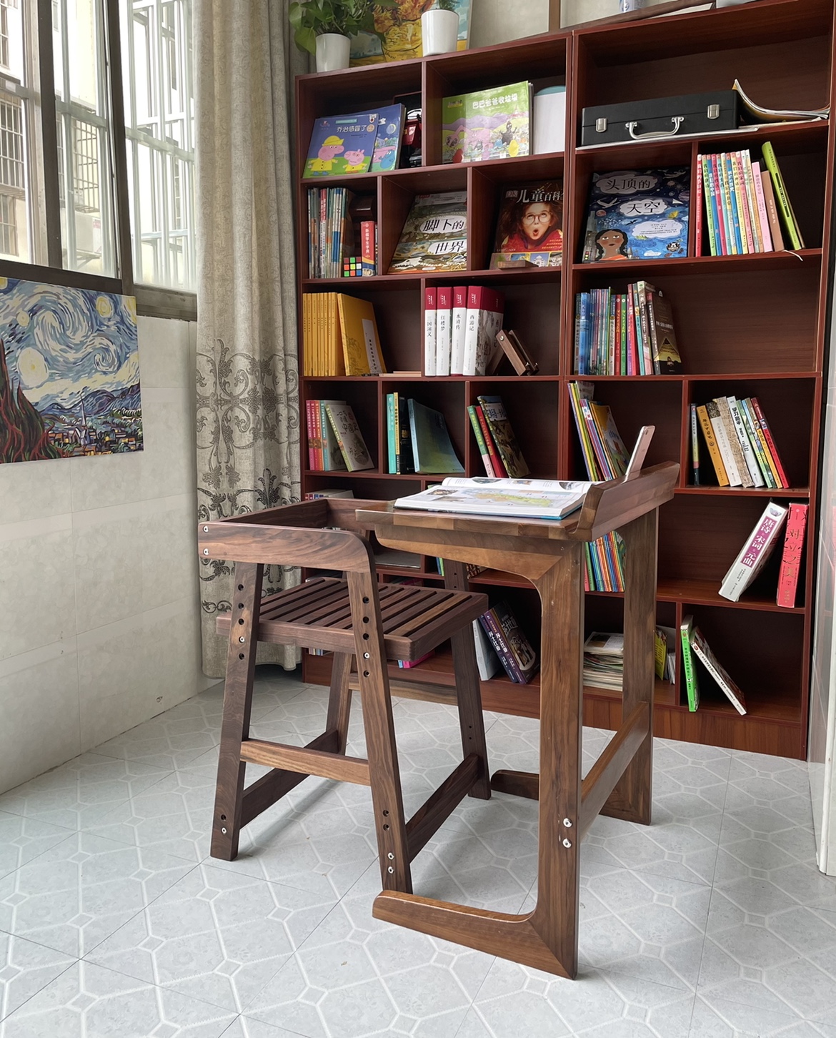 Black Walnuts Solid Wood Children Study Chair Student Backrest Office Chair Home liftable Adjustable Corrective Sitting Chair