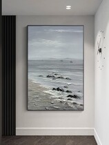 Pure hand painted vertical version abstract Xuanguan Living room Hung Painting Seaside Scenery Decoration Painting Postmodern Light Lavish Knife Painting-like Room