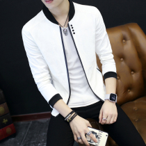 2021 new spring mens white jacket casual plus velvet trend slim Korean spring and autumn baseball collar jacket