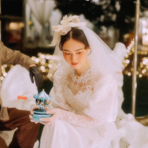 Mengyao bride Korean handmade beautiful Super fairy white flower hat veil wedding dress photo headwear accessories