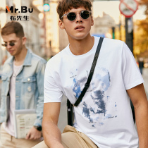 Mr Bu horse cotton printed white short sleeve tT-shirt mens summer new pure cotton loose round collar bottom-shirt