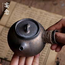 Delusion) Handmade rusty glazed thumb pot Japanese coarse pottery Gilt side handle teapot Kung Fu tea set tea making single pot