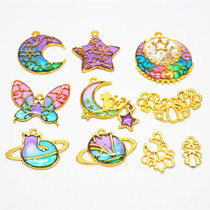miss small morning diy crystal drop glue uv resin rubber stars moon kitty shells butterfly gold border