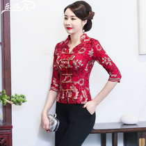 Spring improved embroidery cheongsam top short floral Tang dress two-piece set Chinese retro style mother dress wedding dress