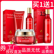Red pomegranate skin care set water lotion cream facial cleanser moisturizing hydrating and shrinking pores
