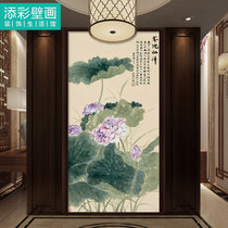Chinese ink freehand Lotus Lotus famous painting vertical porch soft wallpaper mural custom high-grade moisture Wall cloth