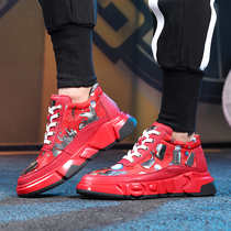 Autumn new personalized sports shoes fashion red casual shoes mens trend Joker high metal rivets low-top shoes