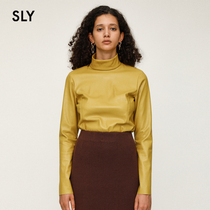 SLY new vintage glossy solid color half high collar waist top women 030DAZ30-3330