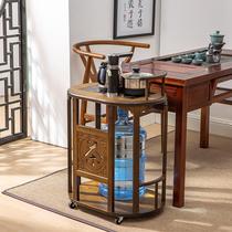 Mobile tea table Household small tea cart simple solid wood tea table automatic with wheels integrated retro Nanzhu tea rack